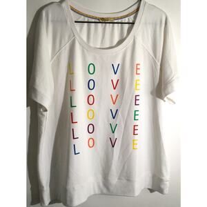 Jane and Delancey Women's Size XL White Rainbow Love Colorful Casual Shirt